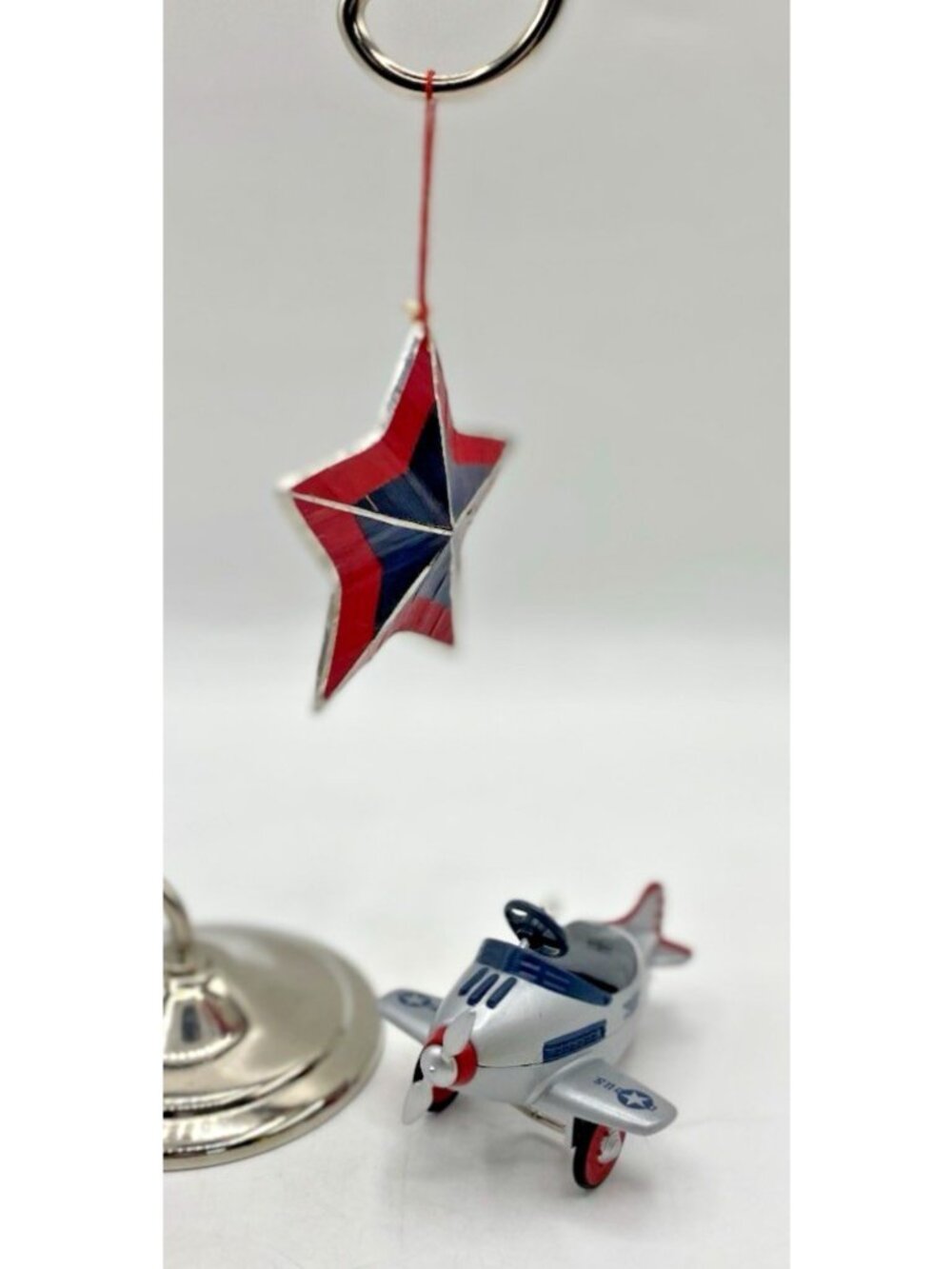 Lot 2 Vtg Patriotic Ornaments Hallmark Murray Airplane 1996 Papier Mache Star